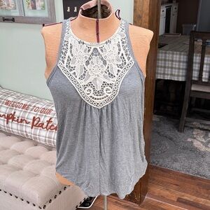 Maurices Gray Tank Top with Cream Lace